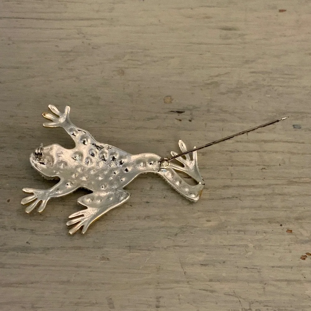 Vintage Silver & Gold Tone Bejeweled Frog Brooch Pin 2.5